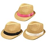 Classic Tan Fedora Straw Hat - Different Color Band Available