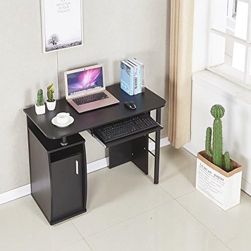 Home Office Computer Desk Table with Pull-Out Keyboard Tray PC Table Workstation(Black)-by EGNM