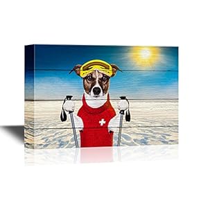 Skiing Canvas Wall Art - Funny Dog with Skiing Equipments - Gallery Wrap Modern Home Art | Ready to Hang - 12x18 inches
