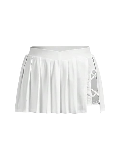 OYOANGLE Women's Plus Size Split Side Pleated Mini Skirts High Waist Flared A Line Short Skirts White XX-Large Plus