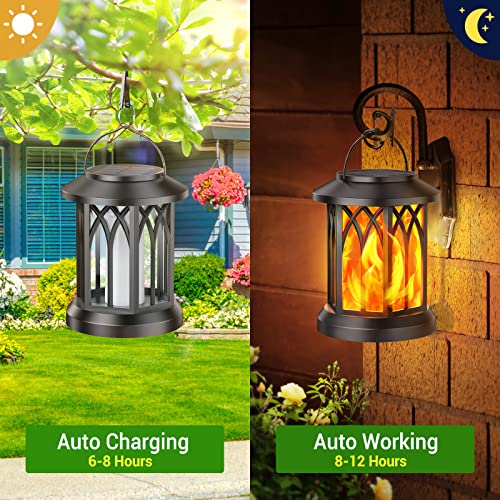 Gearlite Set of 2 Garden Solar Lights for Hanging Outdoors, Solar Lanterns with Realistic Flame Effects, IP65 Waterproof, Lights with Clips, for Yard, Halloween, Garden Decoration, Balcony