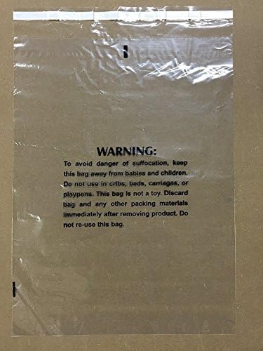 8" x 10" Self Seal Poly Bags with Suffocation Warning, Clear, 1.5 mil (100 Count)