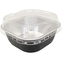KitchenDance Disposable Aluminum 4" x 4" Square 8 ounce Dessert Pans W/Lids - #ALU6P (Black, 100)