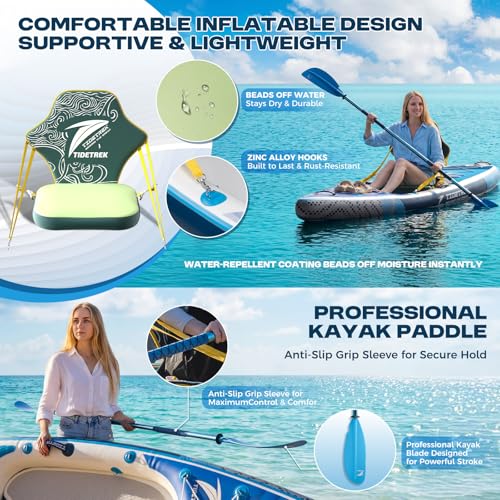 TIDETREK Inflatable Touring Kayak with Waterproof Seat & Premium Accessories, 11'3" x 35" x 8" Ultra-Stable SUP Kayak Hybrid, Non-Slip Comfort Deck for Adults & Youth