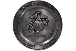 TRENDY ZONE 21 United States Marines Corps (USMC) Licensed Collectable Pewter Plate with Brushed Nickel finish with USMC logo imprinted Decorative with Display Stand Decoration Household Plates 5.5 x 5.5 x 0.25"