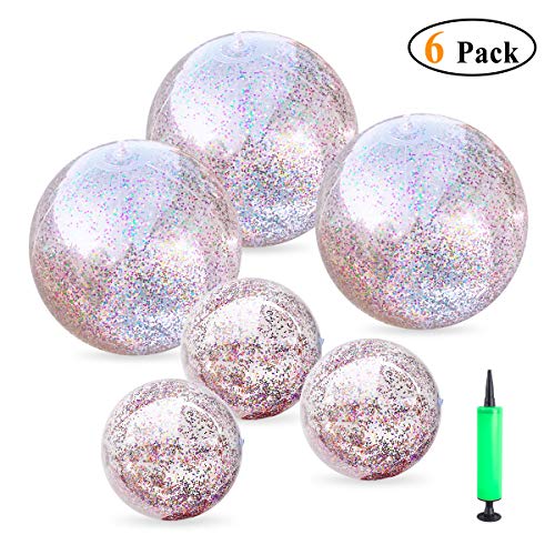 Litthing Glitter Beach Ball Pool Water Ball Party Ball for Holidays Summer Beach with Inflator 3 Pieces 16 inch and 3 Pieces 24 inch - Thumbnail 7
