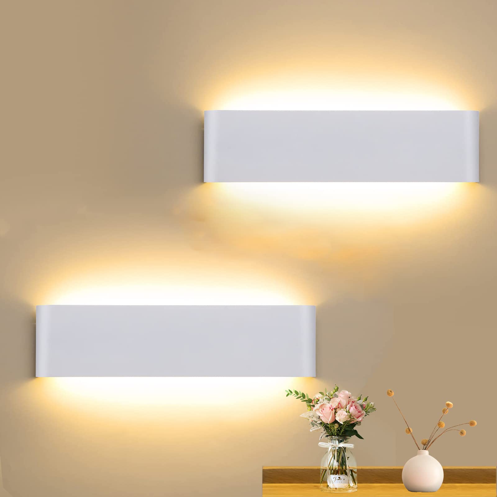 CANMEIJIA 2 Pack LED Wall Lights Indoor 41CM, 16W Wall Lamp 3000K Warm Light Up and Down Wall Lights Aluminum Modern Style for Bedroom Bathroom Living Room Hallway Kitchen Corridor Stairs (White)…