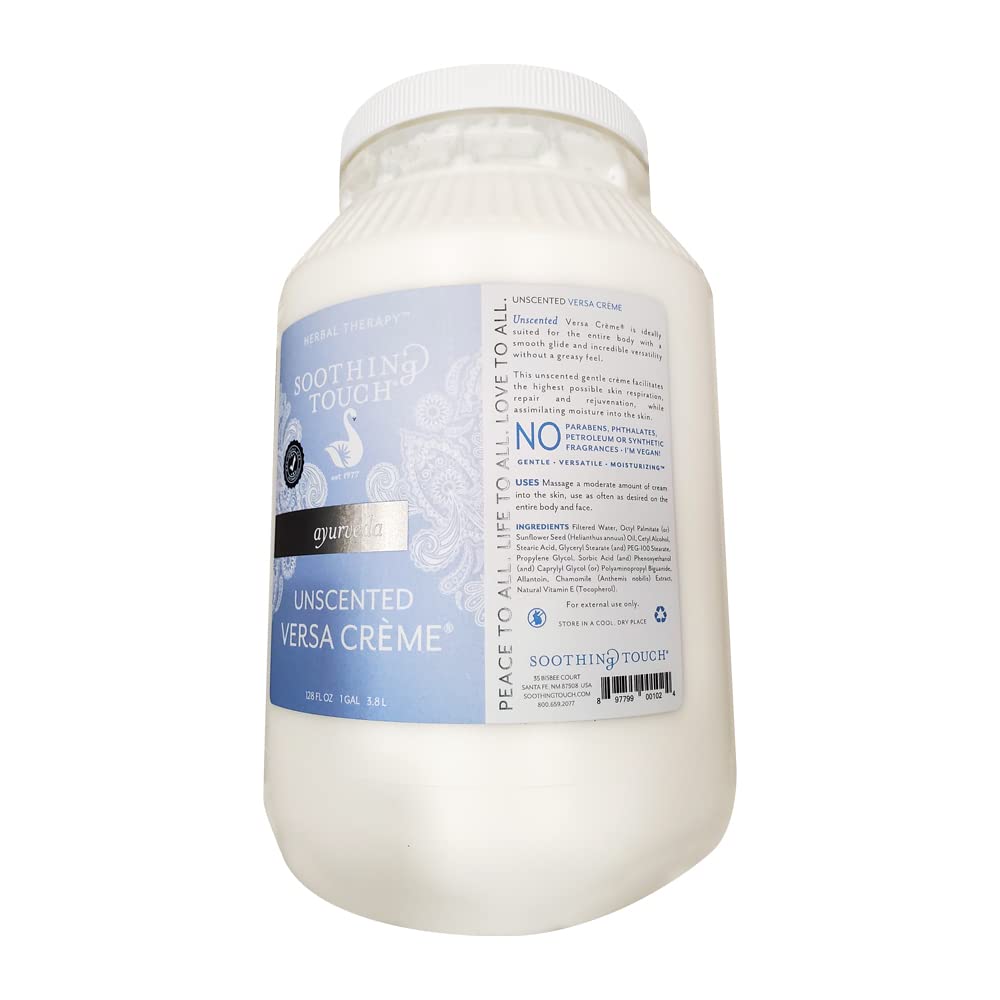 Soothing Touch Unscented Versa Creme, Enhanced Skin Respiration for Face And Body, Maximum Moisture, Repair, Rejuvenation, Non-Greasy, Professional Massage Cream, 1 Gallon