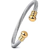OSIRIDEH2 Stainless Steel Twisted Cable Wire Bracelets Adjustable Open Cuff Bangle Bracelet Vintage Jewelry Gift for Women