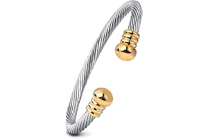 OSIRIDEH2 Stainless Steel Twisted Cable Wire Bracelets Adjustable Open Cuff Bangle Bracelet Vintage Jewelry Gift for Women