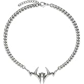 keekingdom Silver Thorn Barbed Pendant Necklace | with Imitation Pearl Adjustable Curb Chain Punk Irregular Spiked Neck Jewelry with Extension Chain
