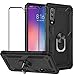 BestShare for Xiaomi Mi 9 SE Case & Tempered Glass Screen Protector, Rugged Hybrid Armor Anti-Scratch Shockproof Kickstand Cover & Magnetic Car Mount Ring Grip, Black