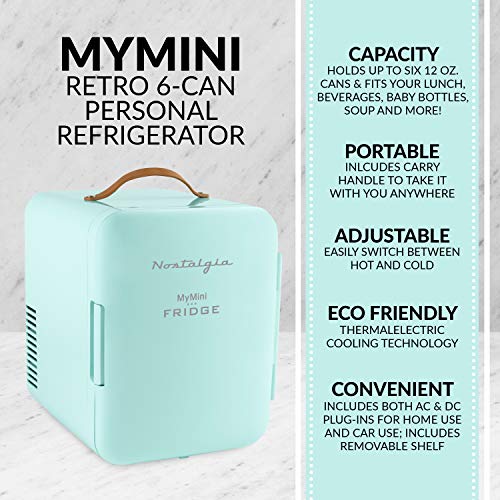 Nostalgia Mini Fridge, Personal Fridge, 6Can Capacity with Carry