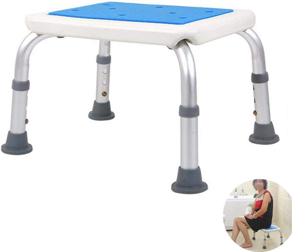 Square Bath Shower Stool,Shower Seat for Seniors Elderly Chair Portable Aluminum Stool Height Adjustable Pregnant Women Alloy Bathroom with Padded