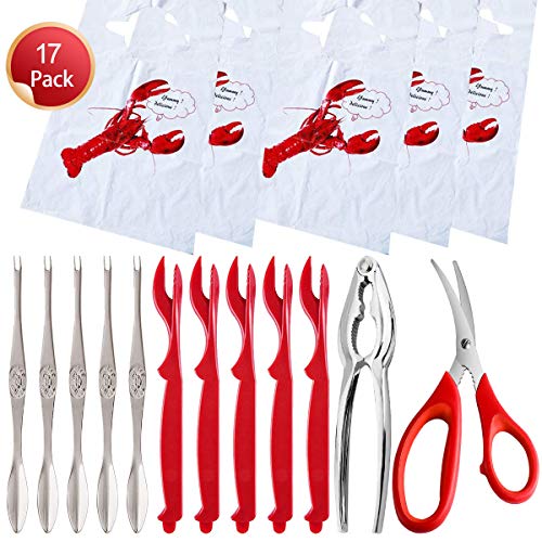 Seafood Cracker Sheller Lobster Bibs Crab Scissor Stainless Steel Forks for Lobster, Crab, Crawfish and Other Crustaceans - Thumbnail 6