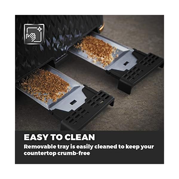 Tower T20061BLK Empire 4-Slice Toaster with Defrost/Reheat, Removable Crumb Trays, 1600W, Black and Brass