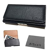 For Motorola Moto X (2nd gen. AT&T, VERIZON) ~ XL Large Sideways Pouch Black SYN Leather Sleeve Cover Case Belt Loop Belt Clip Holster + AIScell Brand Cleaning Cloth (fits Motorola Moto X (2nd gen.) with hybrid protective cover / silicone skin case on it) (By All_instore)