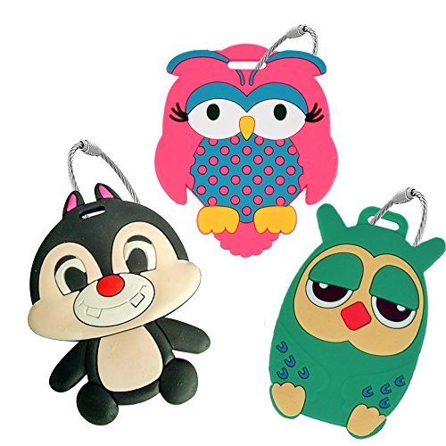 Unique Luggage Tag Travel Suitcase Bag Identify Label with Steel Loop (Squirrel-3Pack)