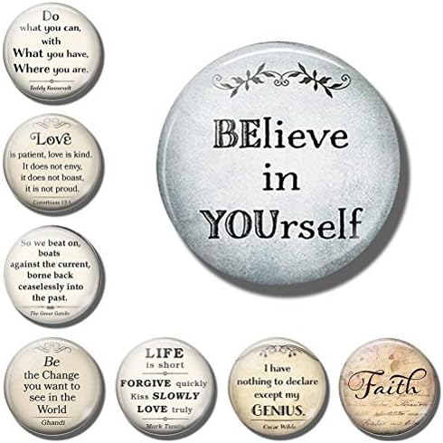8pcs Glass Round Magnet Refrigerator Inspirational Quote Magnets for Refrigerators, Air Conditioners, Washing Machines, Magnetic Board and Iron Office Files