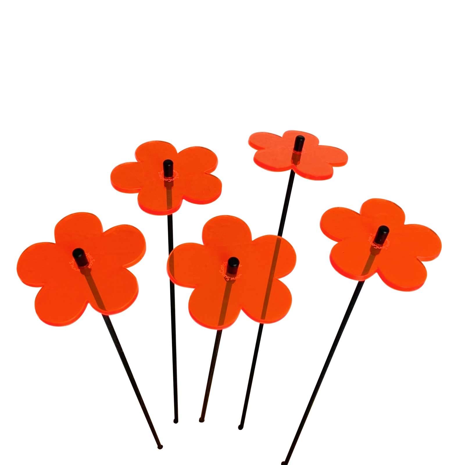 Glowing Blossom SunCatcher Garden Decor Ornaments Set of 5 Decorative Garden Stake 25cm/9.8 inch high Outdoor Yard Accessory Gardeners Gift, Colour:fluorescent Orange