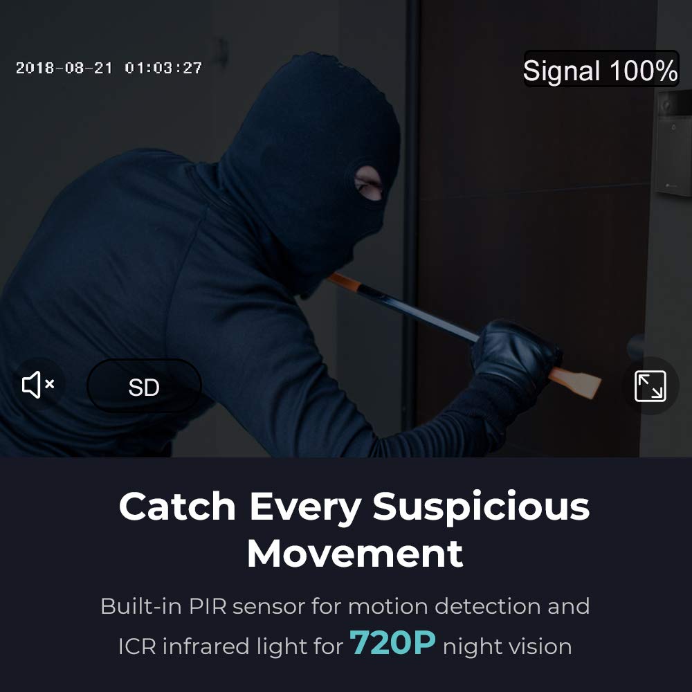 WiFi Smart Video Doorbell Camera, Houzetek Wireless Door Bell 720P HD Home Security Doorbell Camera with Rechargeable Battery PIR Motion Detection Night Vision Real-Time Two-Way Audio