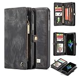 iPhone 8 Wallet Case,AKHVRS Handmade Premium Cowhide Leather Wallet Case,Zipper Wallet Case [Magnetic Closure]Detachable Magnetic Case & Card Slots for iPhone 7 (2016) & iPhone 8 (2017) - Black