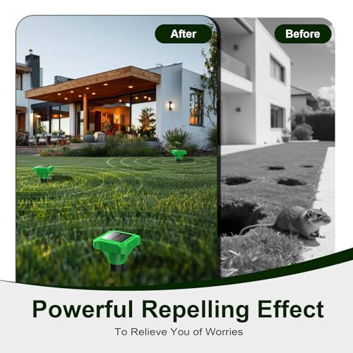 Mole Repeller, Powerful Vole Repeller & Mole Repeller Solar for Garden, Pack of 4 Vole Repelling Ultrasound, IP65 Waterproof Mole Repeller for Lawn, Yard, Farm