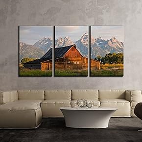 Wood Hut in Front of Mountains x3 Panels