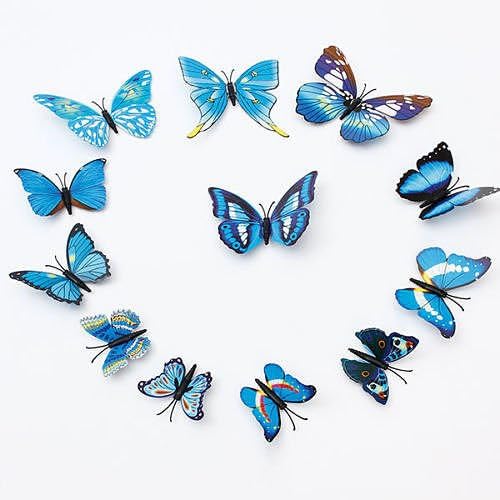 12PcsX 1Color Art Decal Girls Home Room Wall Stickers 3D Butterfly Decorations Decors "Blue Color" Set13