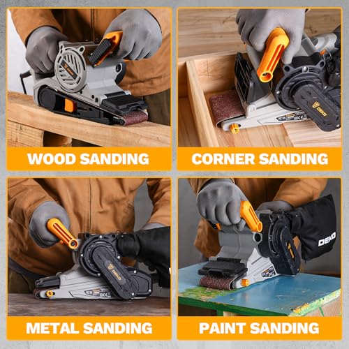 Belt Sander Corded: DEKOPRO 8.4A Belt Sander with Dust Bag & 2 Metal C Clamps, 1010W 3×21-Inch Power Belt Sanders with Variable-Speed Control for Woodworking