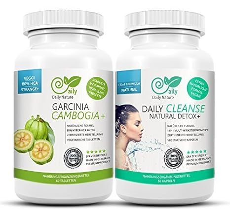 Garcinia Cambogia 80% HCA & Detox cleanse plus – Original bundle von DailyNature. Vegetarisches Set. Superstrange+ Garcinia T