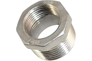 MEGAIRON 1" Male x 3/4" Female Thread Reducer Bushing Pipe Fitting, Adapter, Stainless steel SS 304 NPT