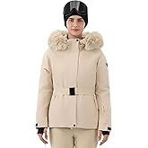HIGH EXPERIENCE Women Ski Jacket Snowboard Fitted Slim Belted Snow Coat Warm Winter Waterproof Windproof Insulated Hooded