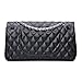 SanMario Designer Handbag Lambskin Classic Quilted Grained Double Flap Black Metal Chain Women's Crossbody Shoulder Bag Black 25.5cm/10