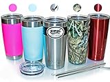 EPIC Stainless Steel Travel Tumbler Cup - Double Wall Vacuum Insulated Thermal Mug with 2 Lids and 2 Stainless Steel Straws with Brush, 20 oz - Silver