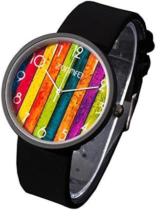 ZONMFEI Unisex Unique Design 3D Rainbow LED High-Strength Mineral Glass Dial PU Quartz Wrist Watch
