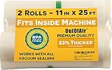 11" x 25' Rolls (Fits Inside Machine) - 2 Pack (50 feet total) OutOfAir Vacuum Sealer Rolls. Works with FoodSaver Vacuum Sealers. 33% Thicker, BPA Free, FDA Approved, Sous Vide, Commercial Grade