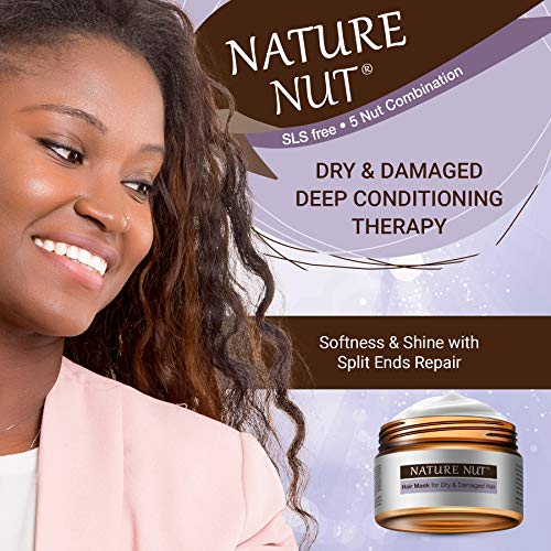Nature Nut Hair Mask for Dry & Damaged Hair - Hypoallergenic Deep Conditioner ˡ Moisturizing Repair Treatment Masque with Five Nut Hydrating Formula (8.45 FL OZ)