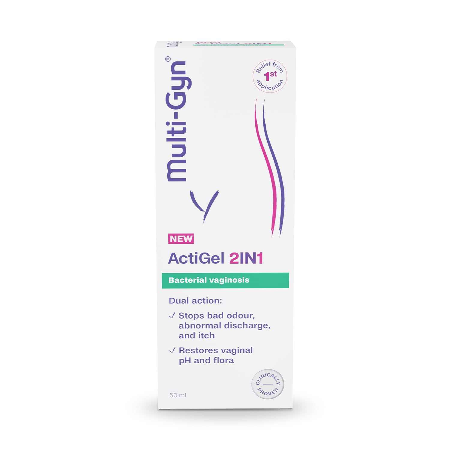 Multi-Gyn ActiGel 2in1 Treats Bacterial vaginosis - Restores Flora- Stops Bad Odour, Discharge and Itch - 50ml with applicator