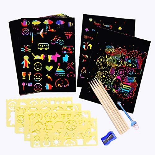 Scratch Paper Art Set 50pcs Rainbow Scratch Arts Crafts Supplies Kits