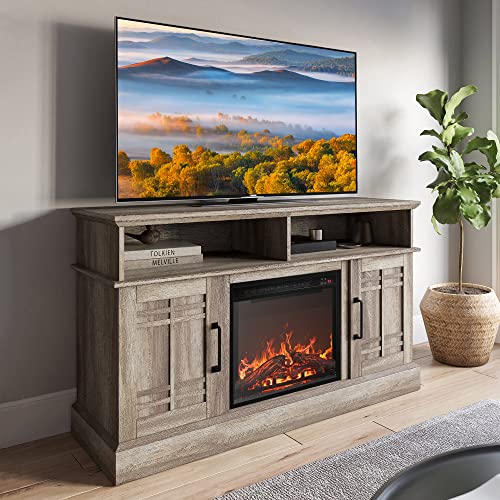 BELLEZE 48" TV Stand with 18" Electric Fireplace, Modern Electric