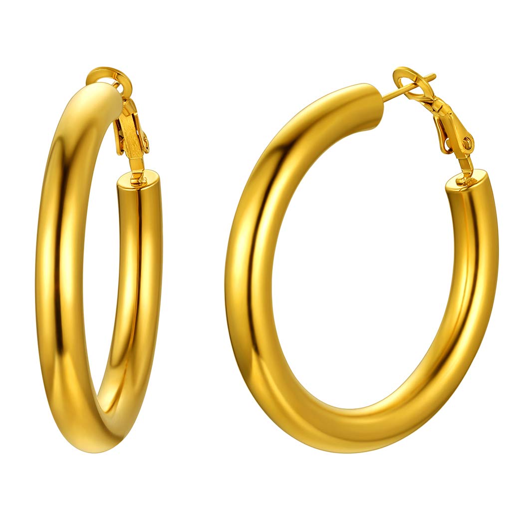 Earrings Hoops Gold Minimalist 40MM Diameter Circle Earring Nickel Free Lightweight Unisex Gift For Mother 18K Gold Plated Stainless Steel Basic Jewellery For Women Woman Girls Round Loop Ear Rings — image 1