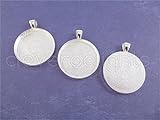 CleverDelights 20 Round Pendant Trays - Shiny Silver Color - 30mm 1 3/16