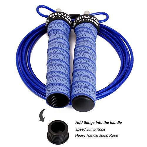 5BILLION Speed Jump Rope - Nature Handle - Adjustable with Ball Bearings - Workout for Double Unders, WOD, Outdoor, MMA & Boxing Training (bend-blue)