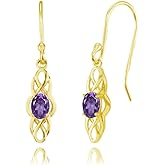 Sterling Silver Genuine or Created Gemstone Celtic Knot Oval Dangle Drop Earrings