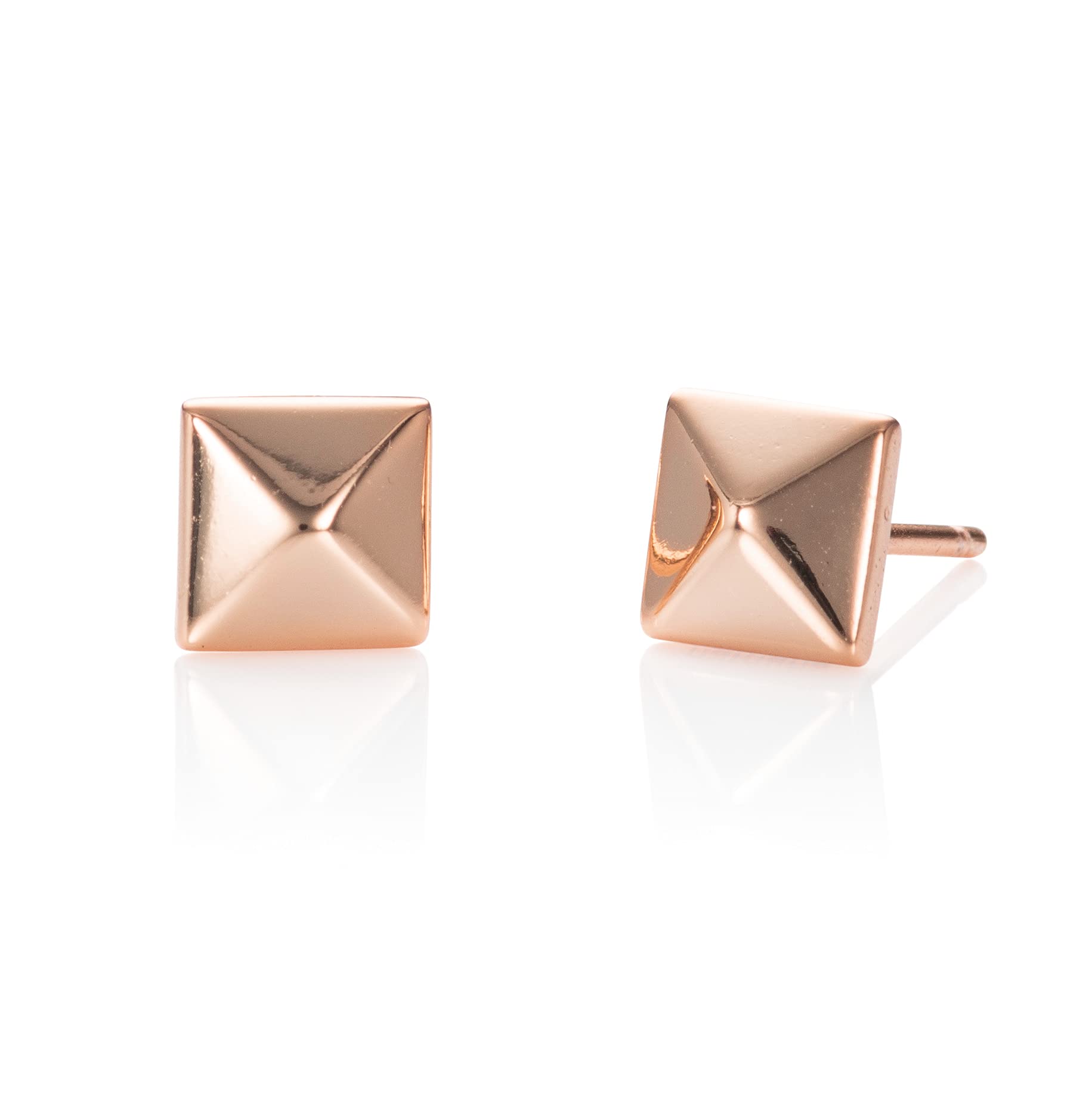 Namana Small Square Earrings in Rose Gold Plated 925 Sterling Silver, Tiny Earrings for Women and Girls, Simple Rose Gold Stud Earrings for Women in a Pyramid Shape, Rose Gold Jewellery for Women