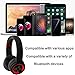 Bluetooth Headphones with Built-in Mic, Wireless and Wired Over-Ear Headset with Comfortable Earpad for PC, Tablets and Smartphones (Black+Red)