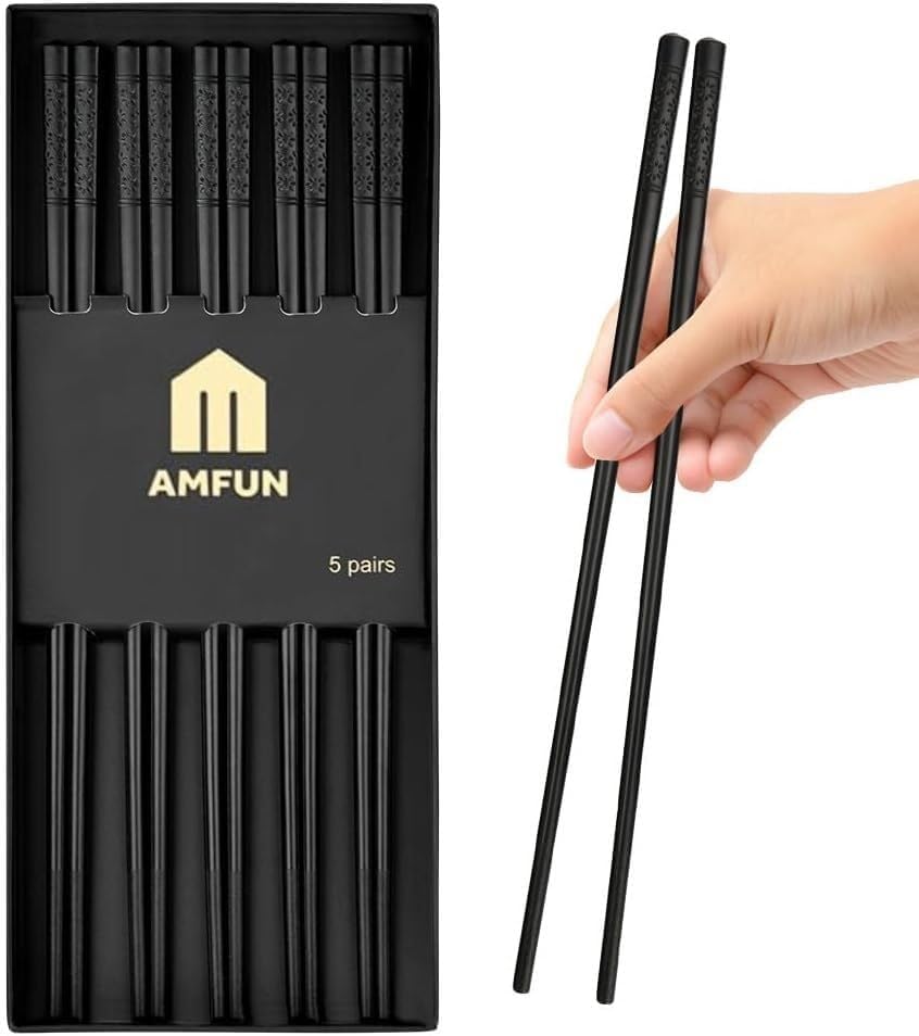 AMFUN 10 Pairs Fiberglass Chopsticks, Reusable Chopsticks, Japanese Chinese Chop Sticks with Sakura Patterns, Dishwasher-Safe, Non-Slip Chopsticks Set for Sushi Noodles Rice