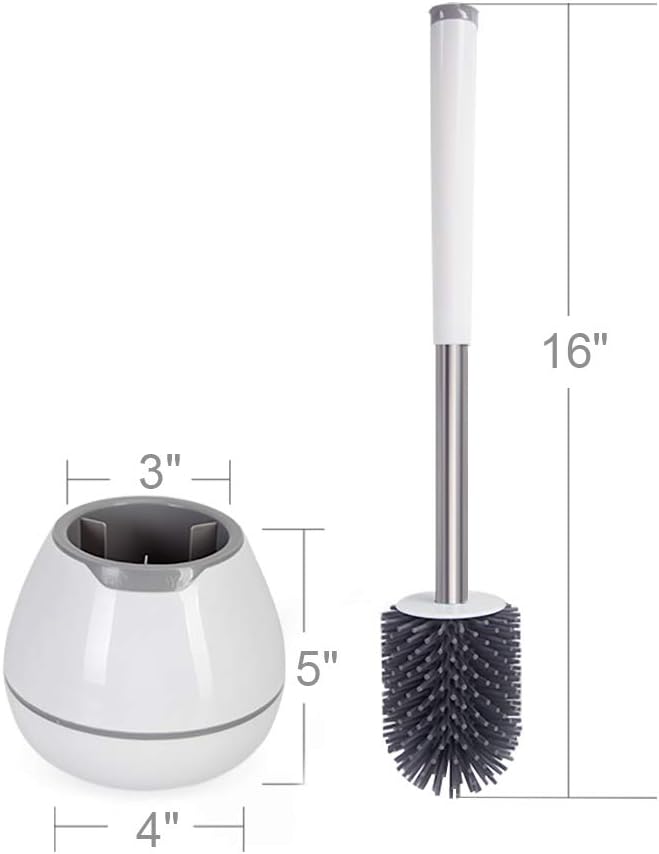 BOOMJOY Toilet Brush and Holder Set, Silicone Bristles Bathroom Cleaning Bowl Brush Kit with Tweezers - White: Kitchen & Dining