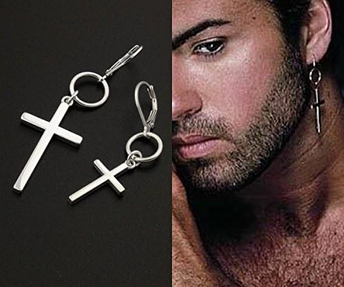Silversmith925ONE PIECE George Michael Earring Cross Earring sterling silver George Michael Hang Hoop earring, One piece Unisex earring memorial jewelry